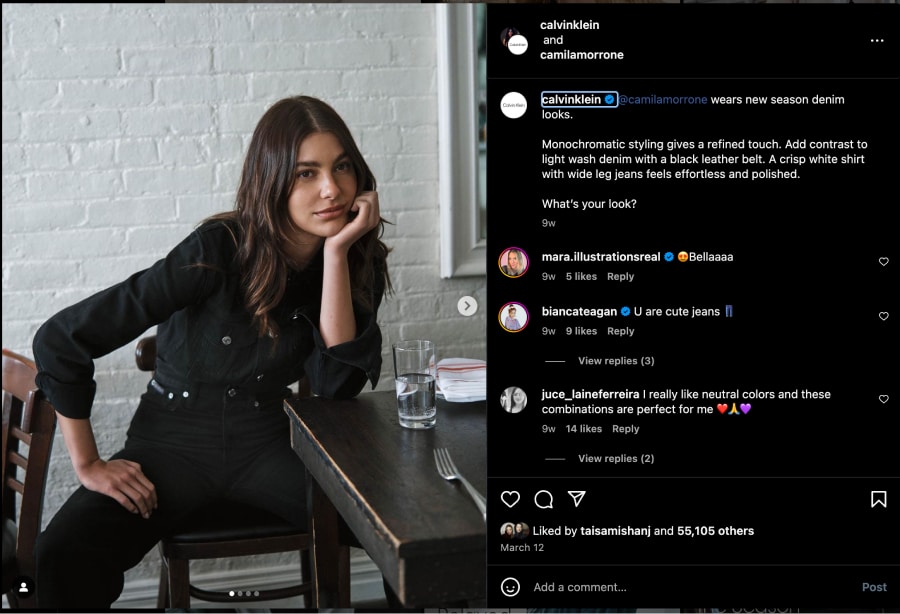 Example of a collaboration campaign on Instagram Calvin Klein