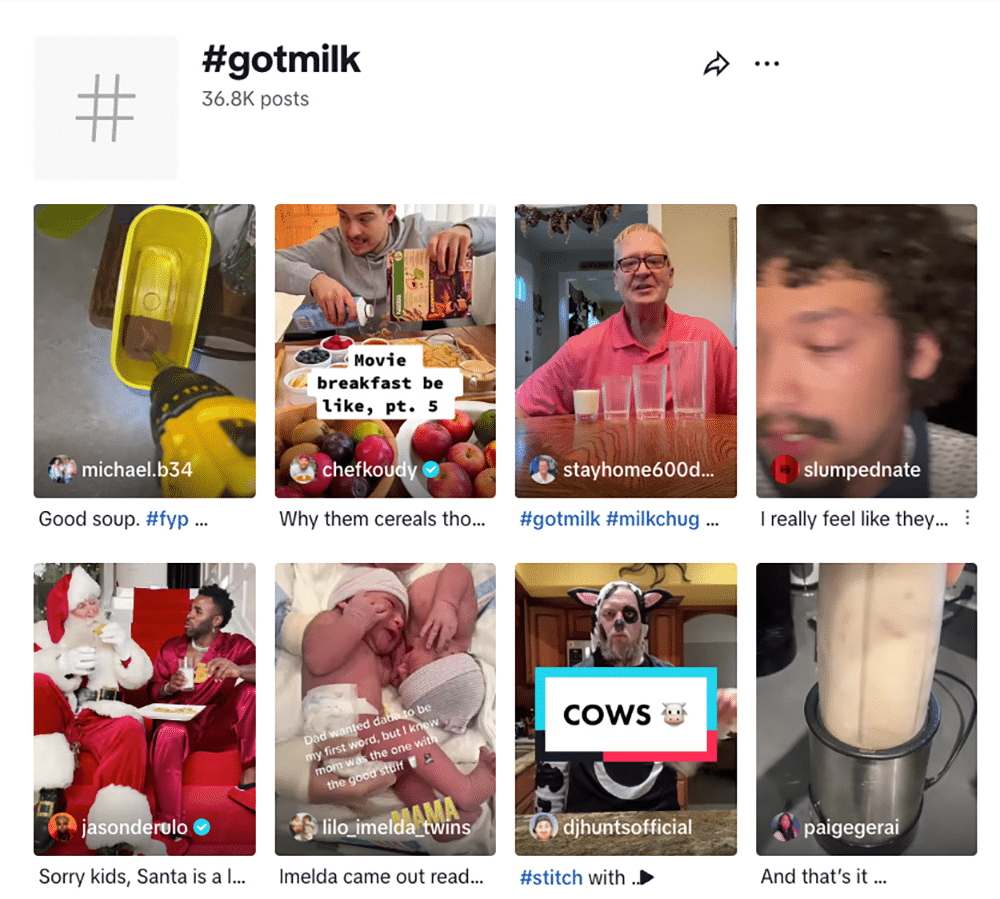 gotmilk tiktok hashtag page