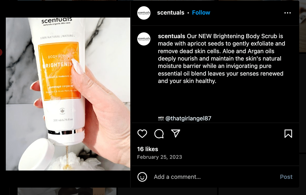 schentuals ugc content example on instagram