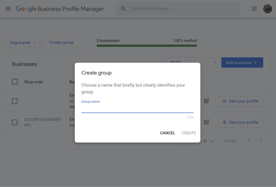 creating a google business group